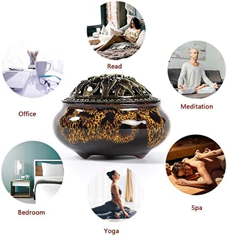 Incense Burner with Calabash Incense Stick Holder - Porcelain Charcoal Censer for Use with Resin Granular Powder Cone or Coil Incense (Fambe Yellow) - Image 4
