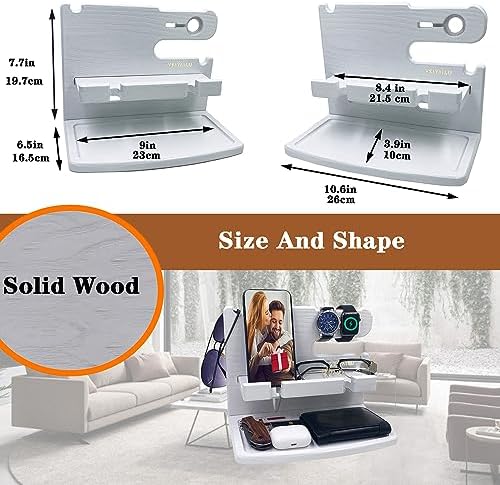 VEIYAILU Gifts for Women Girlfriend Him Men Dad Husband Boyfriend Nightstand Organizer Wood Phone Docking Station(White) - Image 3