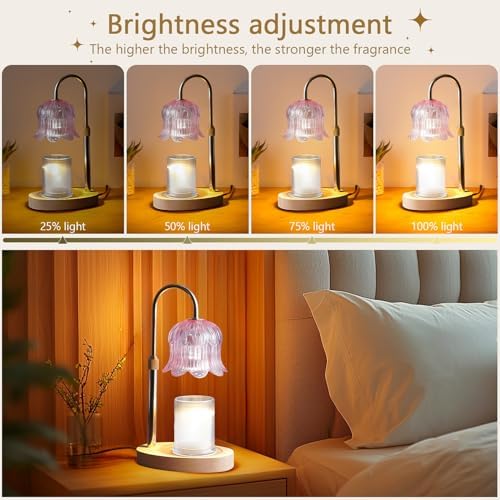 CRMILL Candle Warmer Lamp Electric Timer - Modern Home Decor Table Lights for Candles Warming Height Adjustable Dimmable Warmers Pink - Image 3