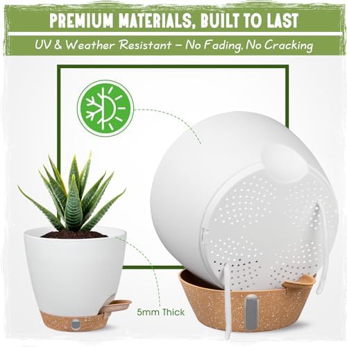 Self-Watering Pots for Indoor and Outdoor Plants 4 Pack, 6/8/10/12 Inch Planters with Water Level Indicator & Deep Reservoir, Decorative Flower Pots for Home Decor - Image 5