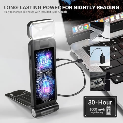 KTEBO Rechargeable Book Light with Clip & Battery Indicator, 9 Luminescence Modes, USB-C Portable 1.6 oz Ultralight Lamp for Night Reading in Bed, Readers - Black - Image 5
