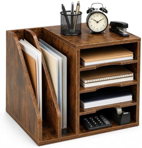 4-Tier Wood Desk Organizer with 2 Side Slots by OUKMIC
