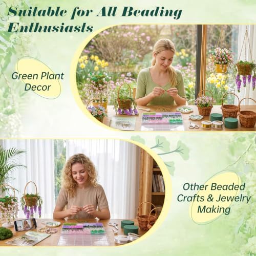 Ecoofor 4822-Pc DIY Beaded Flower Kit for Adults – Create Lily of the Valley & Wisteria Waterfalls, Complete Set with Beads, Wire, Moss, Faux Wicker Basket & Step-by-Step Instructions - Image 7