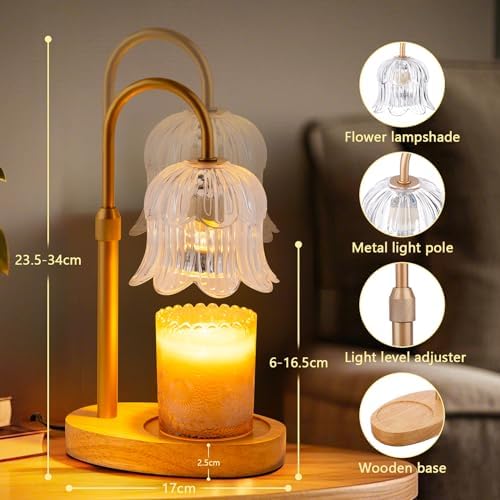 CRMILL Candle Warmer Lamp Electric Timer - Candles Height Control Dimmable Warmers Scented Lamps No Flame Heat Warm Melt Wax Jar Modern Home Decor Table Lights for Home Living Bedroom - Image 6