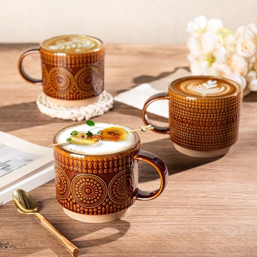 GBhome 12 oz Coffee Mugs Set of 4, Stackable Ceramic Coffee Cups Set - Image 6