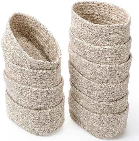 10 Pack Small Woven Baskets, Cotton Rope, Linen by LOYIM