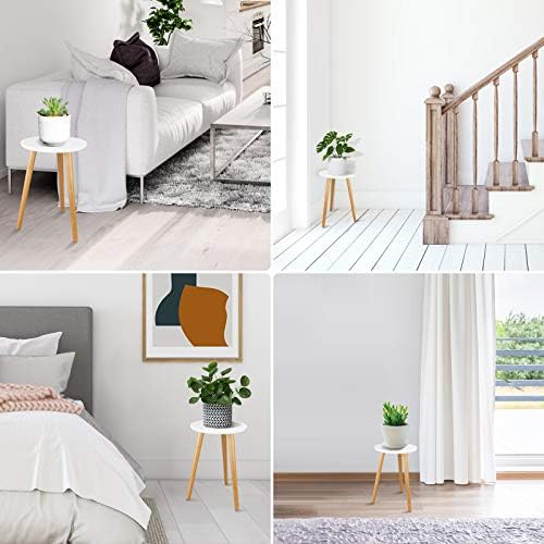 Uneedem Wood Mid Century Plant Stand for Indoor Plants, Modern Table, Tall Holder for Flower Pots, Small Round Side/End Table(A2 White, High: 16.5") - Image 6