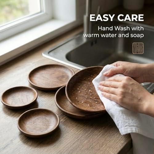 Handcrafted Walnut Wood Serving Plates - Set of 3 Stackable Round Wooden Trays - 7, 6, 4 Inch Food-Safe Plates for Charcuterie, Snacks, Sushi, desert plate, Jewelry Dish & Minimalist Home Decor - Image 5