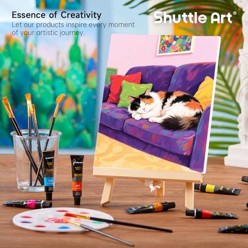 Shuttle Art 58 Pack Painting Kit for Adults and Couples, Sip and Paint Kit for Date Night and Crafts, with 2 Pack of 15 Colors Paint, 2 Wooden Easels, Canvas, Brushes & Palettes - Image 5