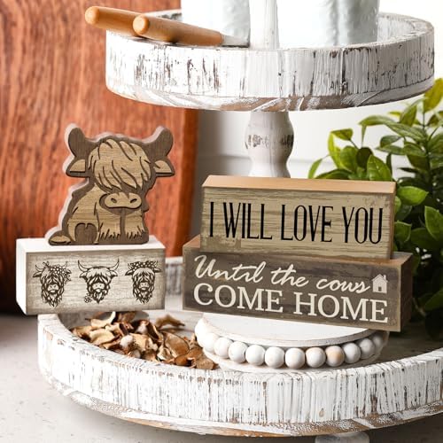 Moucuny 4 Pcs Highland Cow Table Decorations Cow Wooden Signs - Image 4