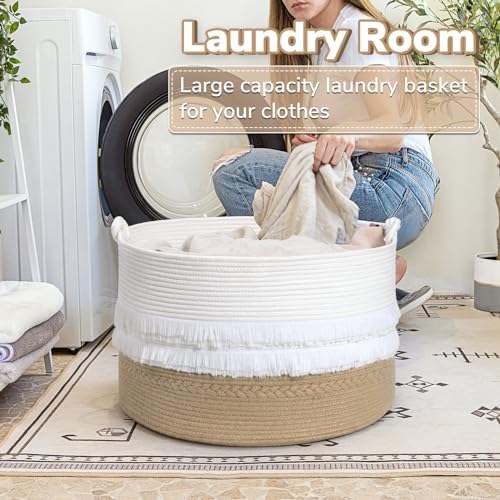 CherryNow Large Wicker Laundry Basket for Entryway, Bedroom, Jute Decorative Baskets for Clothes, Toys, Towel Basket for Bathrooom, 22 x 14 inches, 83L - Image 5