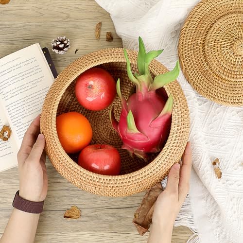 Hipiwe Round Rattan Boxes with Lid Natural Woven Picnic Storage Basket Bin - Image 4