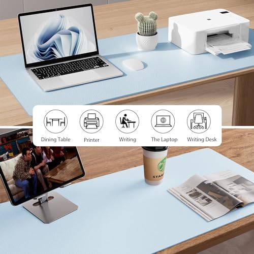 Aothia Leather Desk Pad Protector, Office Desk Mat, Large Mouse Pad, Non-Slip PU Leather Desk Blotter, Laptop Desk Pad, Waterproof Desk Writing Pad for Office and Home (48"x17", Baby Blue) - Image 5