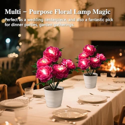 Peony Artificial Flower Lamp, Decorative Night Light for Bedroom Bedroom Wedding Bar Coffee Shop Decor, Christmas Valentines Mothers Day Anniversary Birthday Gifts for Women Mom Grandma Wife Friend - Image 5