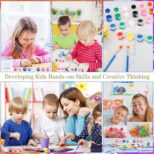 DUA MAIGA 420Pcs Washable Acrylic Paint for Kids Arts and Crafts, 30 Gouache Watercolor Paint Sets of 12 Colors for Party Classroom Painting Supplies, 30 Flat and 30 Pointed Brushes - Image 3