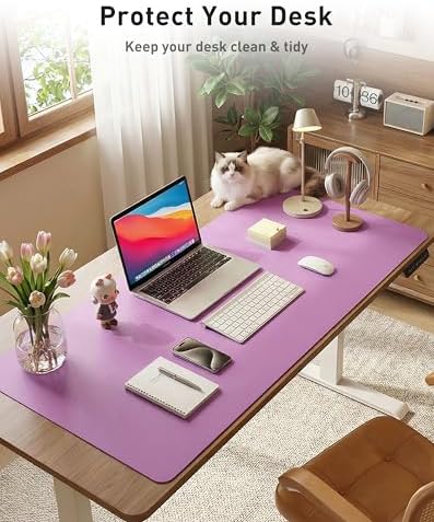 Aothia Faux Leather Desk Mat - Large Mouse Pad, Non-Slip PU Leather Blotter, Waterproof Writing Surface for Office and Home (Iris Violet, 42" x 17") - Image 3