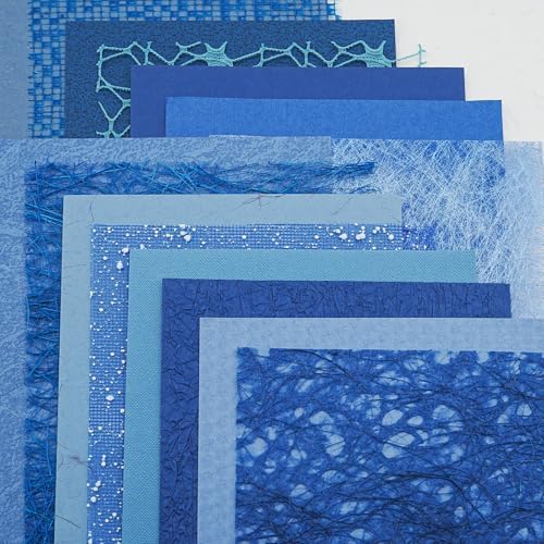 15-Piece Textured Scrapbook Paper & Mesh Fabric Set, A5 Blue Sheets - Image 3