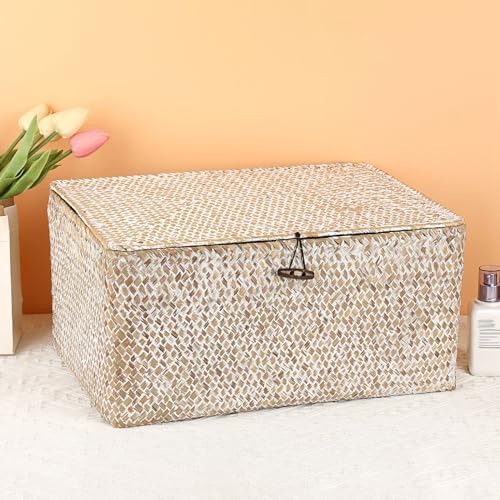 Hipiwe Wicker Woven Baskets Bin with Lid Seagrass Storage Basket, X-Large - Image 3