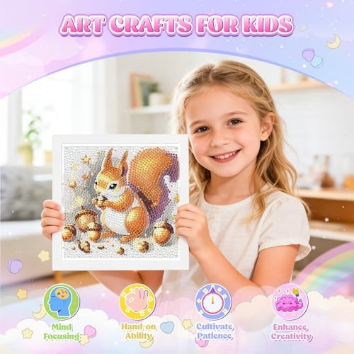 GHHKUD Squirrel Diamond Art Painting Kits for Adults with Frame, Diamond Art Animals Crafts for Ages 4-6-8-12, Easy to DIY Gem Painting Gifts Home Wall Deco 15x15cm (Beautiful Packages) - Image 5