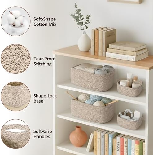 5-Pack Small Woven Rope Storage Baskets, 2 Sizes Organizer Bins - Image 3