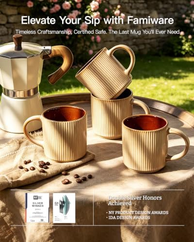 famiware Coffee Mug Set of 8, Star 12 oz Ceramic Mugs Cups Set with Handle - Image 5