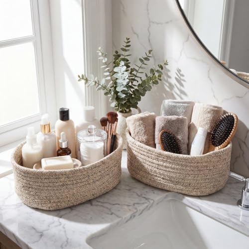 10 Pack Small Woven Baskets, Cotton Rope, Linen - Image 5