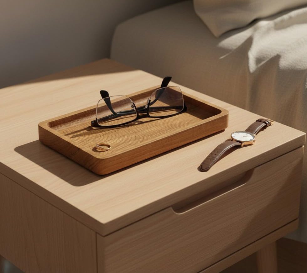 SRCraft Cherry Valet Tray for Men and Women, Wooden Catchall Organizer - Image 2