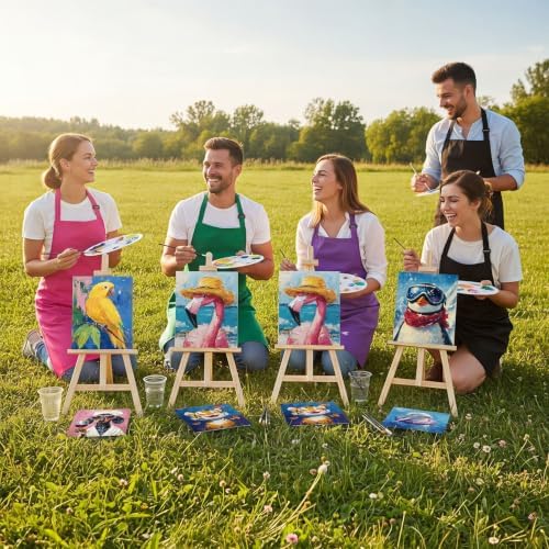 Cholemy 6 Set Paint and Sip Kit for Adults 8"x 10" Pre Drawn Canvas Painting with Wooden Easel Acrylic Paint Wash Cup Brushes Palette Apron for Painting DIY Adult's Date Party Supplies(Cool Animals) - Image 5