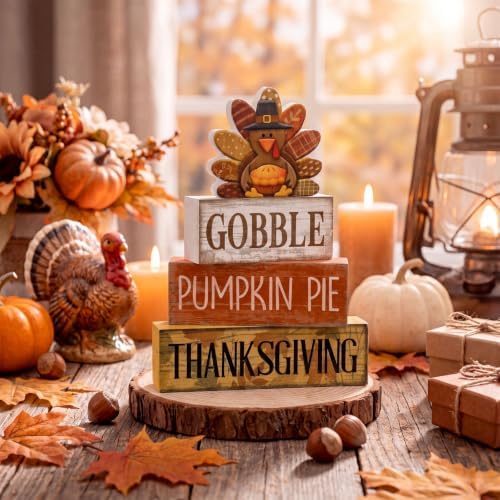 Moucuny 4 Pcs Fall Decorations For Home Wooden Thanksgiving Turkey Decor - Image 2