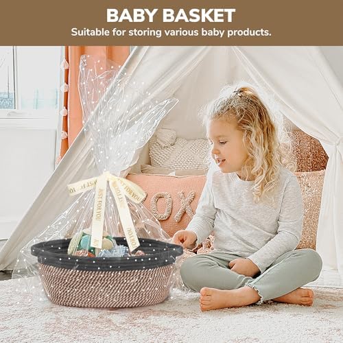 CHICVITA Small Wicker Basket with Bags & Ribbon for Gifts, Black & Jute - Image 4