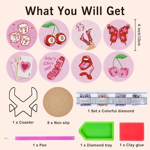 Diamond Art Coasters Kit for Adults, 8PCS Disco Coasters with Holder - Image 3