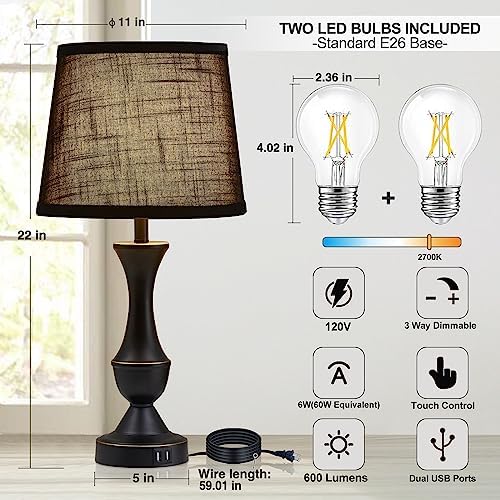 Luvkczc Black Touch Table Lamps Set of 2, 22" Tall Bedside Lamps - Image 3