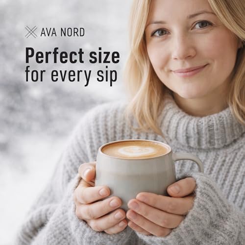Ava Nord Large Stoneware Ceramic Coffee Mugs Set of 4 | 16 oz | Sage Ash - Image 4