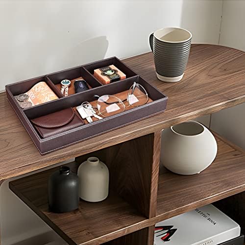 GORESE 2 Pieces Faux Leather Valet Tray for Men, Stackable Jewelry Trays for Drawers, Mens Dresser Top Organizer for Key, Wallet, Sunglass, Watch, Coin, Phone, Nightstand Bedside Tray Brown - Image 5