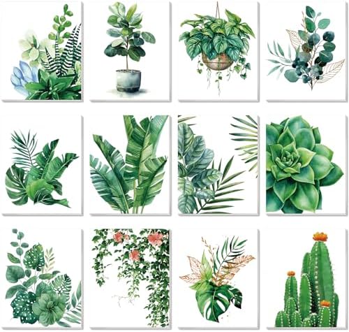 Engrowtic 12 Pcs 8 x 10'' Green Plants Pre Drawn Canvas to Paint Pre Printed Sketched Canvas for Adult Ladies Paint Art Party Favor Board Set for Craft(Classic Style) by Engrowtic