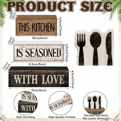 Moucuny 4 Pcs Kitchen Decor Wooden Signs, Farmhouse Tableware Tiered - Image 3