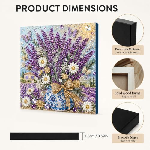 DIY Pearl Painting Kit for Adults, Lavender Flower Gem Art with Wood Frame, 20x20cm Pearl Diamond Craft, Floral Wall Decor Gift for Women, Beginners Relaxing Hobby Kit - Image 6