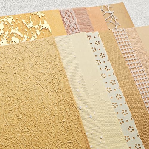 15-Piece Textured Scrapbook Paper & Mesh Fabric Set, Brown A5 Sheets - Image 7