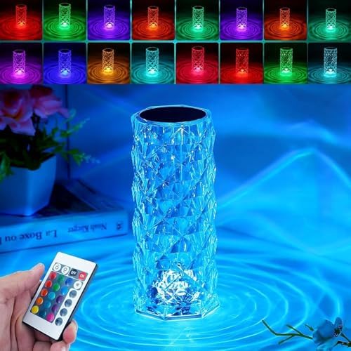 Crystal Table Lamp Touch, 16 Color Changing Night Light, Rechargeable, Dimmable, RGB Rose Diamond Ambient Mood Lighting, Protable Cordless Desk Lamp Bedside Led Light for Bedroom Living Room Party by KidoYean