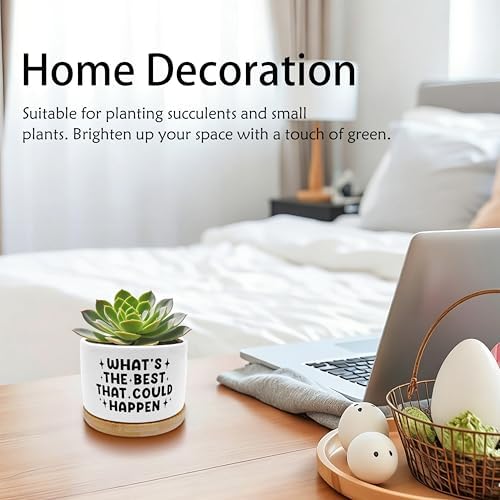 Inspirational Planter Pots, Positive Affirmation Gifts, What's the Best that Could Happen Ceramic Succulent Plant Flower Planters for Home Office Desk Table Shelf(No Plants) - Image 3