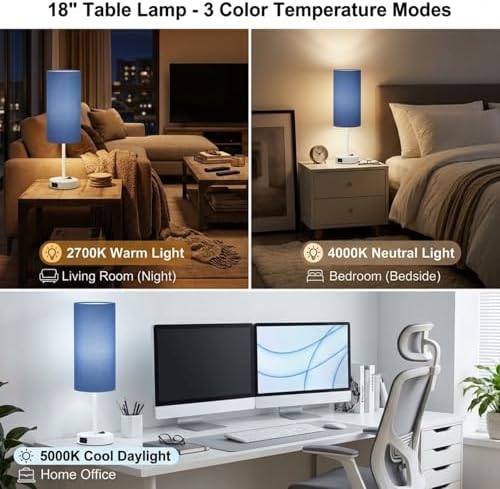 ZJOJO 18" Bedside Lamp for Bedroom Set of 2 Dimmable Table Lamp, AC Outlet - Image 2