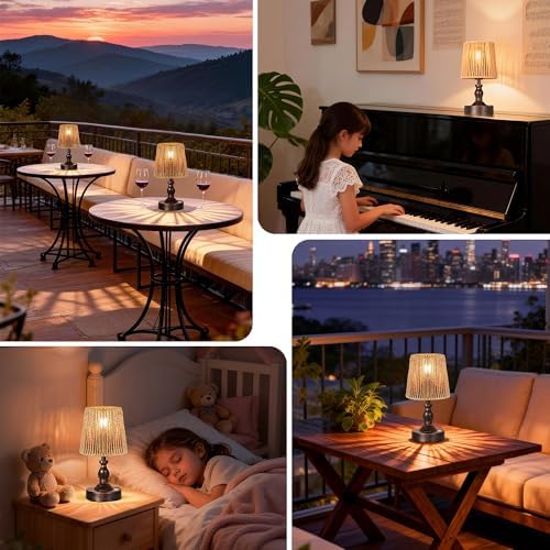 PARTPHONER Mini Cordless LED Table Lamp, 5200mAh Rechargeable Battery Operated Lamp, 3-Level Brightness, Touch Dimmable Desk Lamp, Bedside Night Light with Rattan Shade, Oil Rubbed Bronze - Image 7