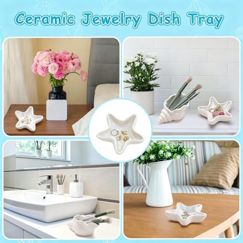 Jewelry Dish Tray For Coastal Beach Room Decor,Cute Ceramic Ring Holder Gift For Women Sister Mom Friend,Decorative Trinket Jewelry Organizer Tray For Rings Earrings Necklaces ets (WhiteConch) - Image 3