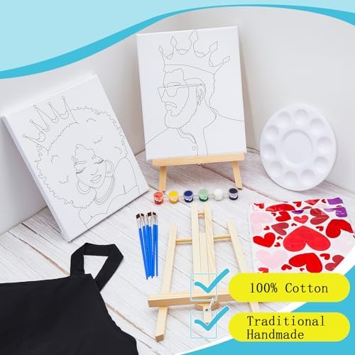 Yeaqee 13 Pcs Sip and Paint Kit for Adults Stretch Canvas Date Night Valentines Painting Kit Supplies Art Painting Set Outline Design Blank Stretch Canvas for Couple Party(Afro King Queen,8x10) - Image 4