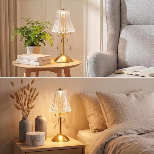 Liliful 2 Pcs Cordless Table Lamp LED Touch, Gold, Rose Style Bow - Image 6