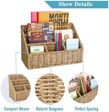 DINGTAI Mail Organizer Countertops, Desk Organizer Bills Organizer, Mail Sorters Organizers, Pencil Holder Magazine File Holder, Desk Organizer and Accessories(Seagrass) - Image 3
