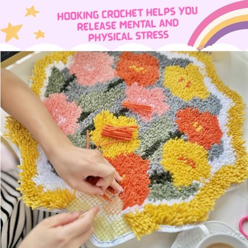 MeoobkCraft Luminous Bloom for Latch Hook Kits for Adults Beginners Sunflower Pre-Printed Latch Hook Rug Kits Embroidery Cross-Stitch for Home Home Decoration 19.7 x 19.7in - Image 3