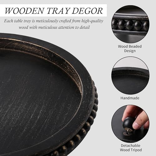 Black Round Wooden Tray for Decor, Rustic Farmhouse Centerpiece - Image 5