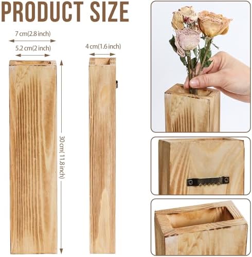 Wooden Wall Planter Set of 4 - Modern Home Decor for Living Room, Bedroom, Bathroom - Walnut Finish Planter for Dried Flowers, Faux Greenery, Indoor Plants - Image 4