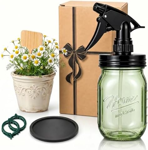 Glass Plant Mister Bottle, 16 oz Mason Jar Sprayer, Green by Hearthhub